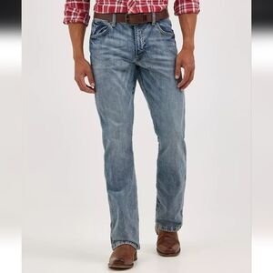 Wrangler Retro Slim Boot Distressed Faded Blue Jeans